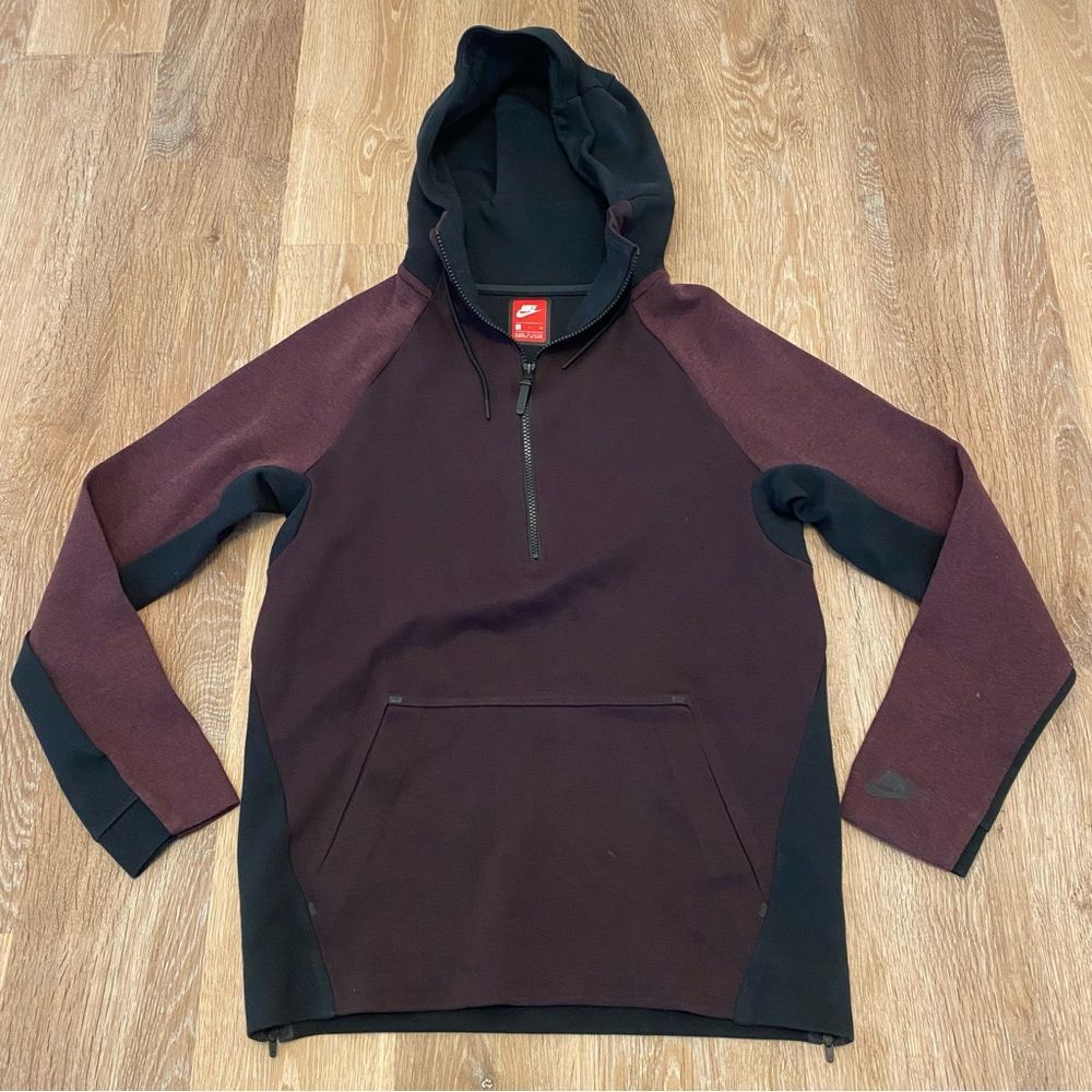 Nike Sportwear Tech Fleece Half Zip Hoodie Sweatshirt Size Small Burgundy Black